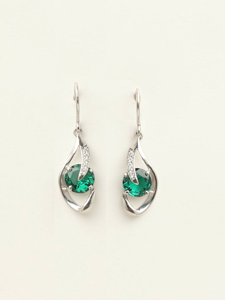 92.5 Sterling Silver Rhodium Plated Swiss Zirconia Dark Green Eye Dangler Earrings Gift For Women & Girls : CSCLRE3RD_EM