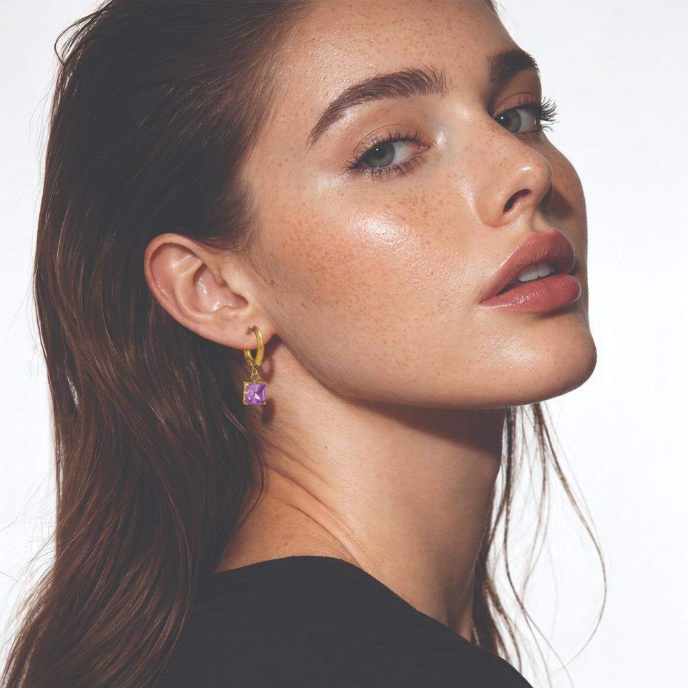 Women Gold-Toned Stone Hoop Drop Earrings : 1007502
