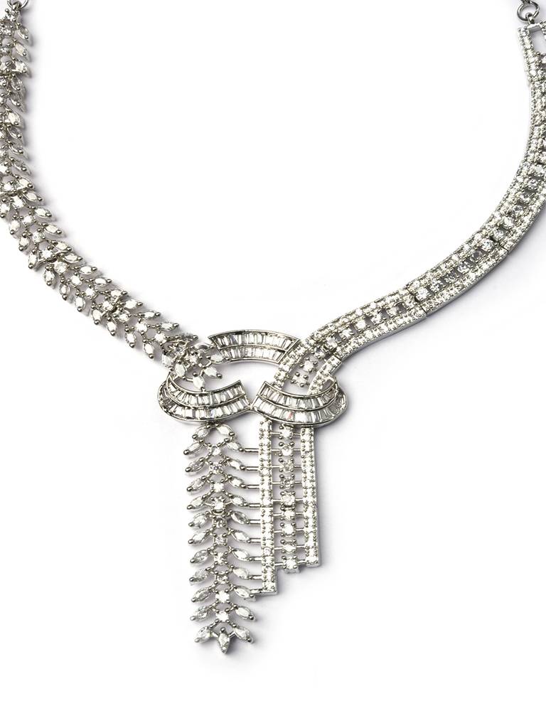Handcrafted Silver Plated Cz-Ad Party Necklace Set : AD141