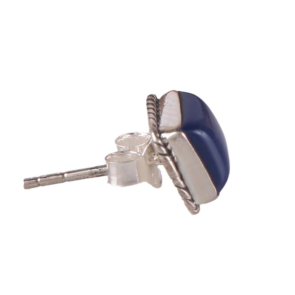 925 Sterling Silver Lapis Lazuli Earrings For Women | Grey Stone For Intuition : FU-0156-3