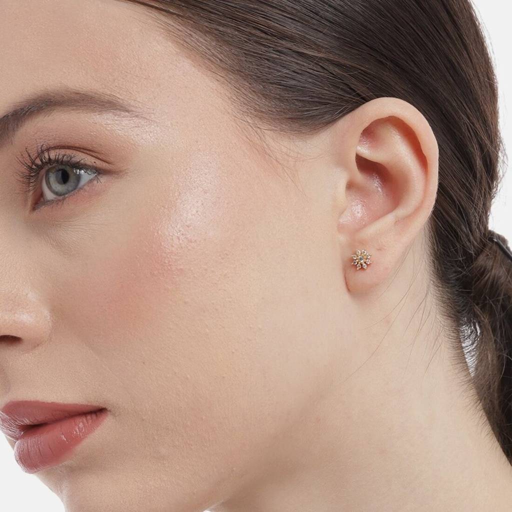 Radiant Gold Glow 925 Sterling Silver Stud Earrings With Cubic Zirconia : EAR-20275