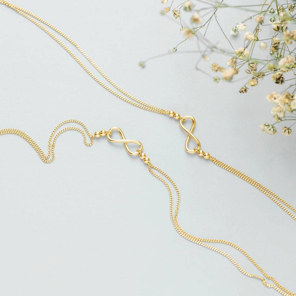 Gilded Infinity Duo 925 Sterling Silver Gold-Plated Chain Anklet : ANK-60122-PAIR-G