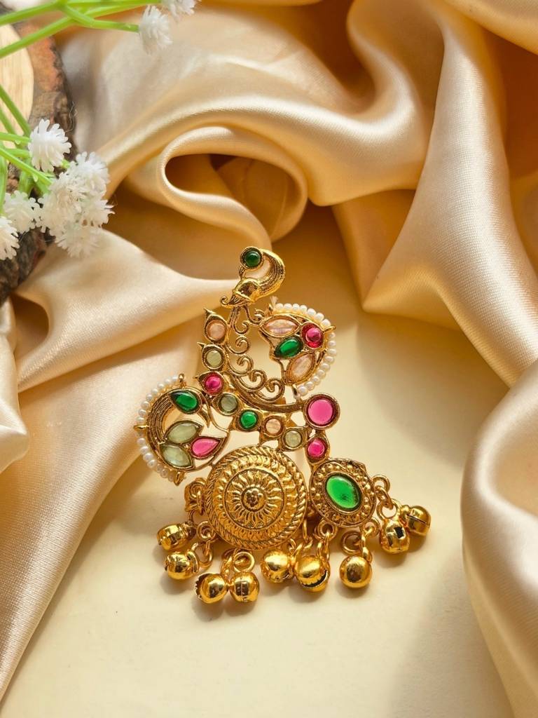 Gold-Plated Kundan Stones Ghungroo Adjustable Finger Ring : VI26RIAD1000034