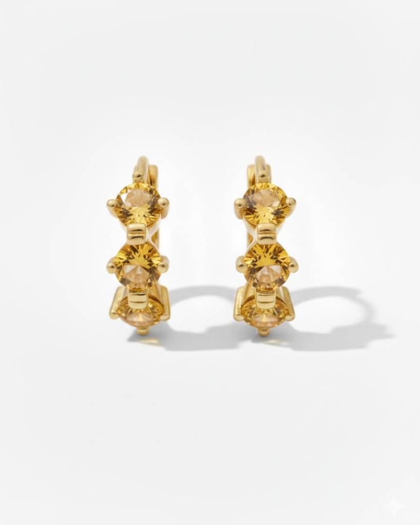 Birthstone Earring For Women | Premium Triple Stone Huggies | November Topaz : CJST226393811KP