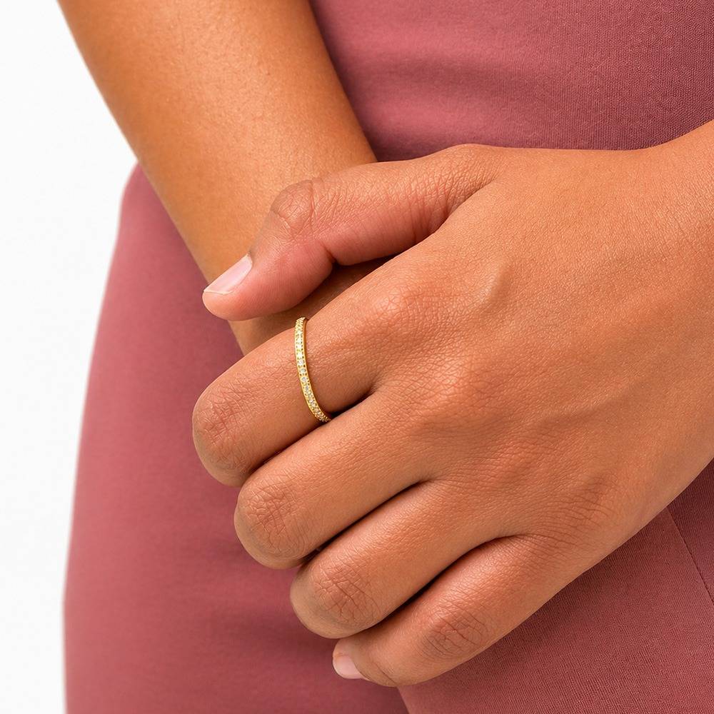 Women 18K Gold-Plated Cz Studded Minimalist Eternity Stacker Ring : 1011211