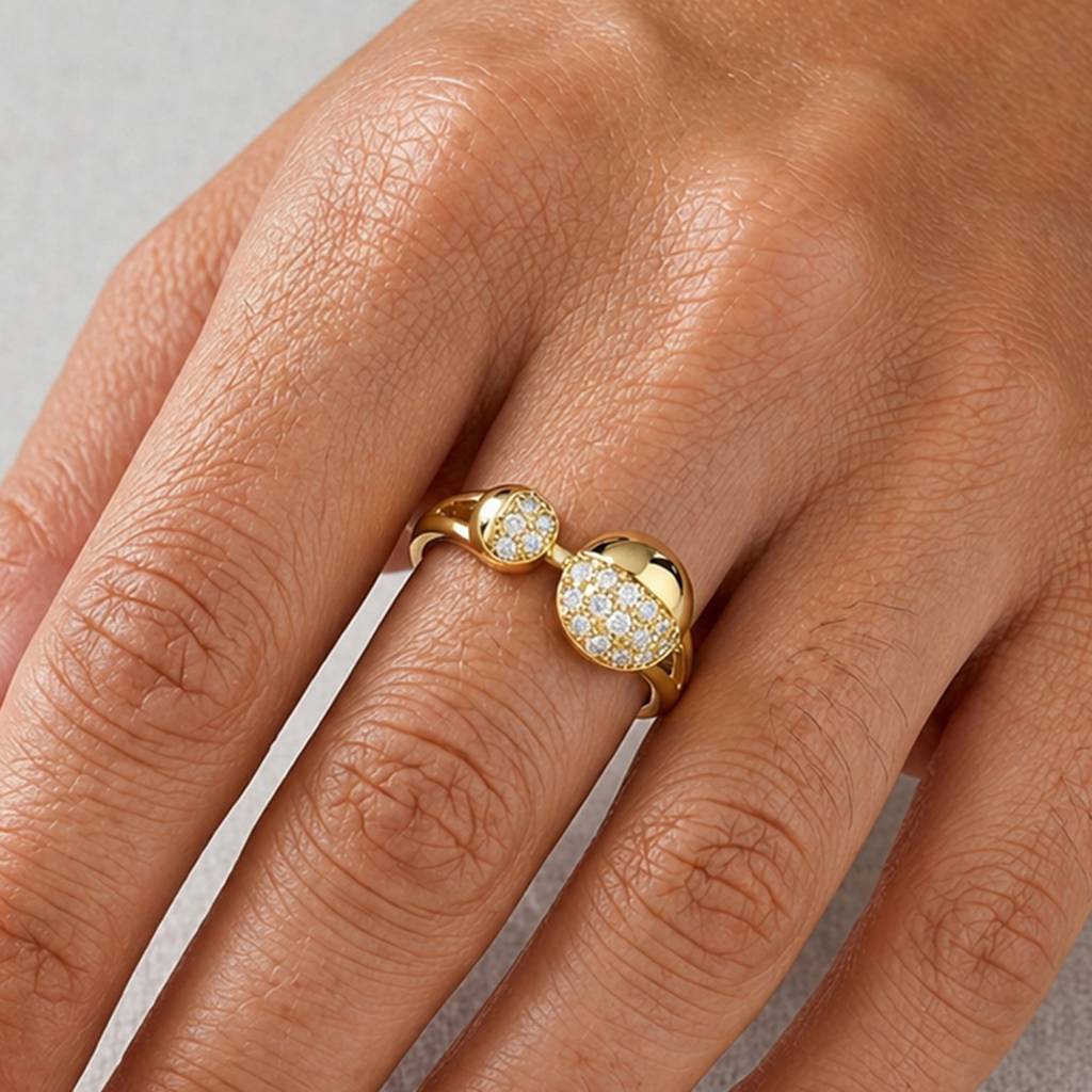 Contemporary Dual Sphere Gold Anti-Tarnish Ring For Women : HSPS60MB1852