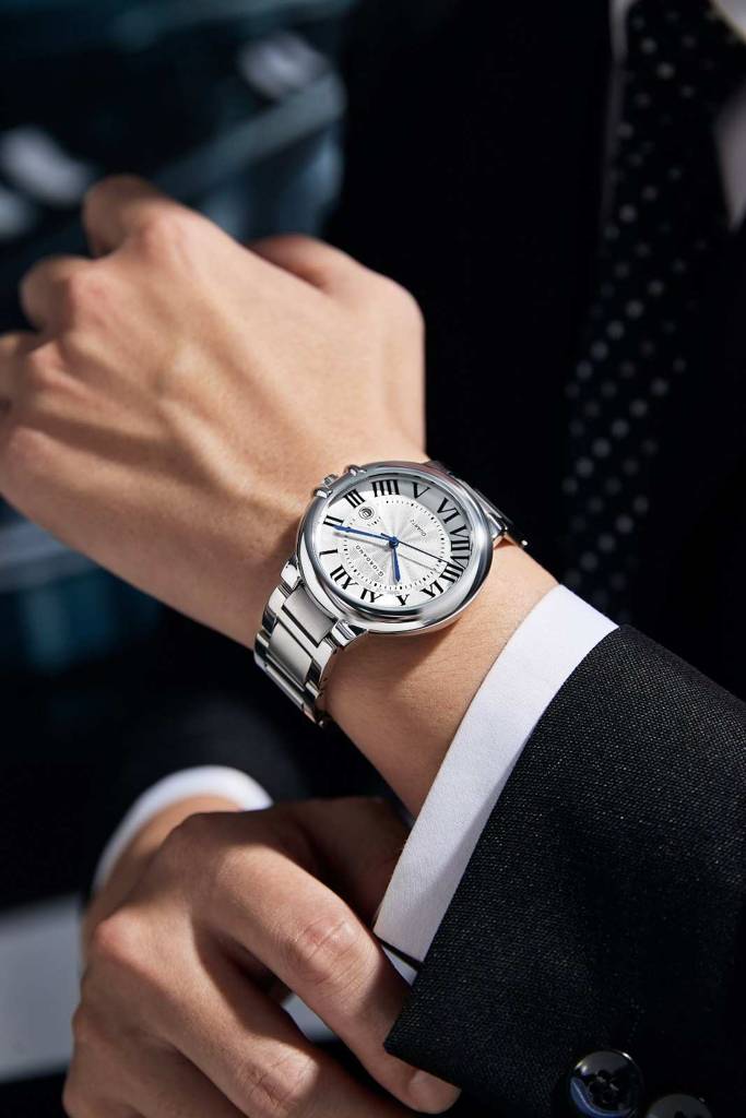 Giordano Analog Quartz Watch For Men Â Stainless Steel Strap, Textured Dial With Roman Numerals, Blue Hands, D : GZ-50187-11