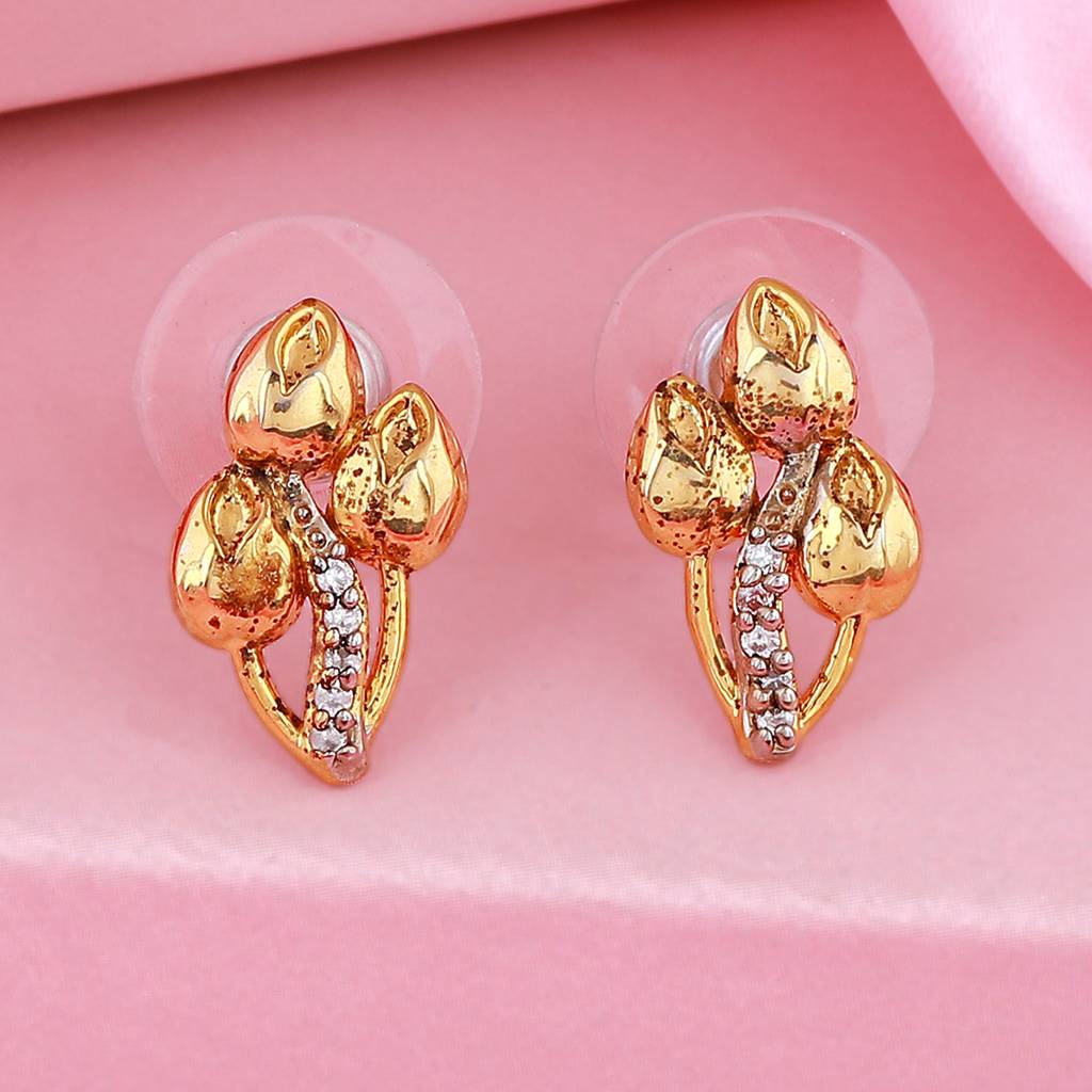 Estele Gold Plated Cz Three Flower Shape Stud Earrings For Women : AD-064704ER