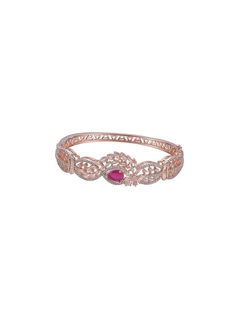 Rose Gold Plated Red Ruby Ad Zircon Designer  Quirky Kada Bracelet : SJBR2931