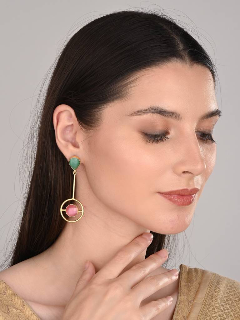 Gold Plated Multi Coloured Stone Drop Earring : S24DJER332GLD
