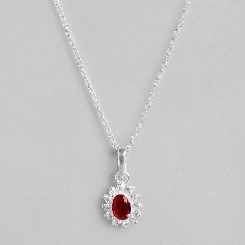 Silver Sparkling Red Zircon Necklace : Silver Sparkling Red Zircon Necklace : Z125SG002N073