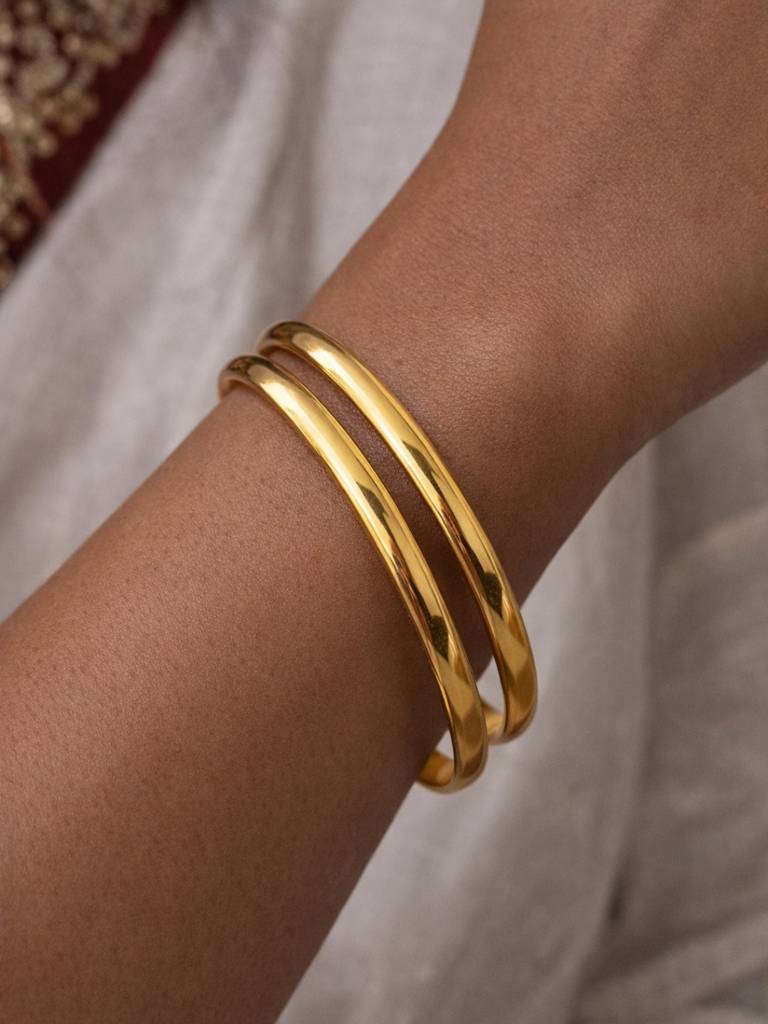 18K Gold Plain Thick Bangle 2'4 – Stainless Steel Kada : ATB798PTB24