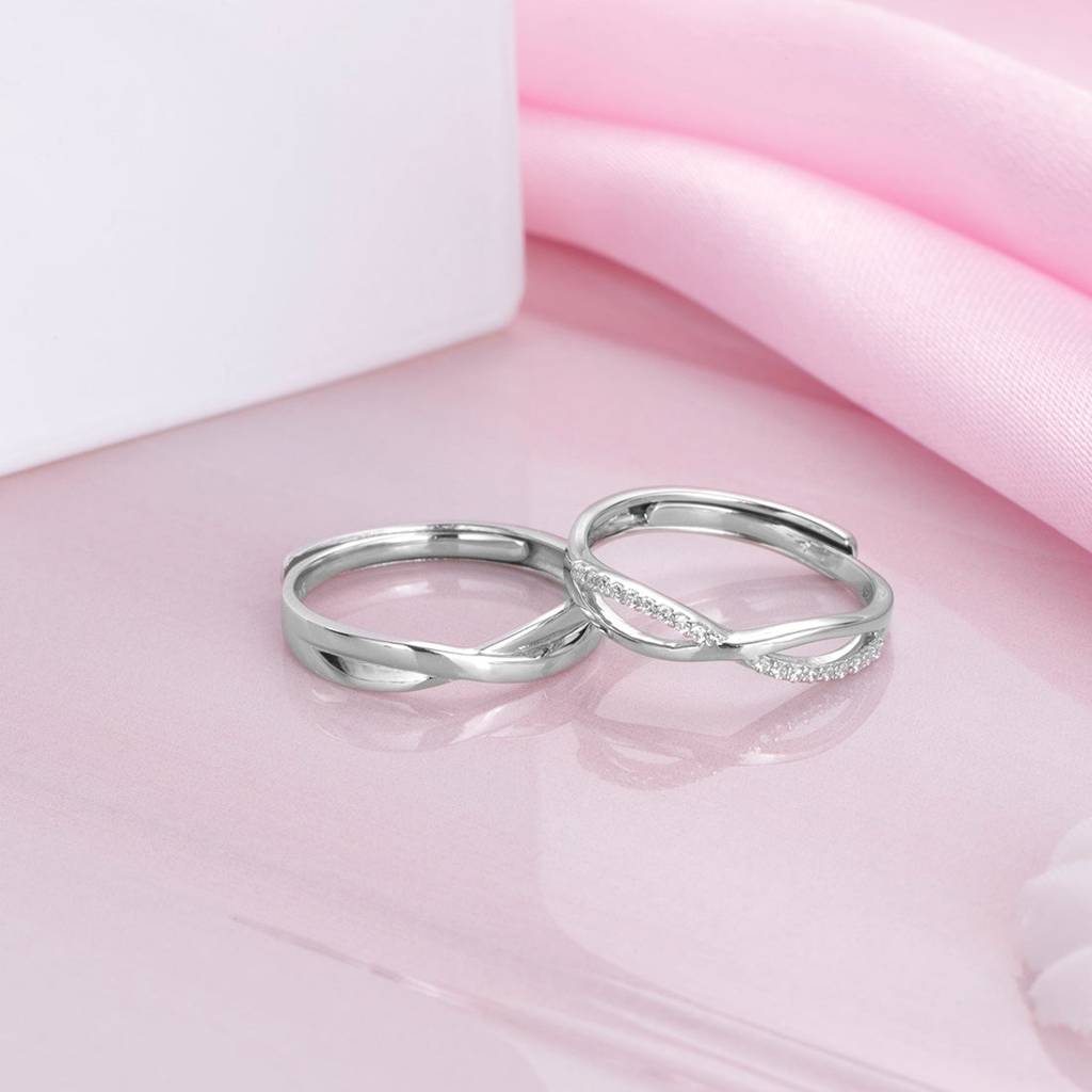 Infinity Bond Rhodium-Plated 925 Sterling Silver Ring (Adjustable) : RNG-40262-CMB-R