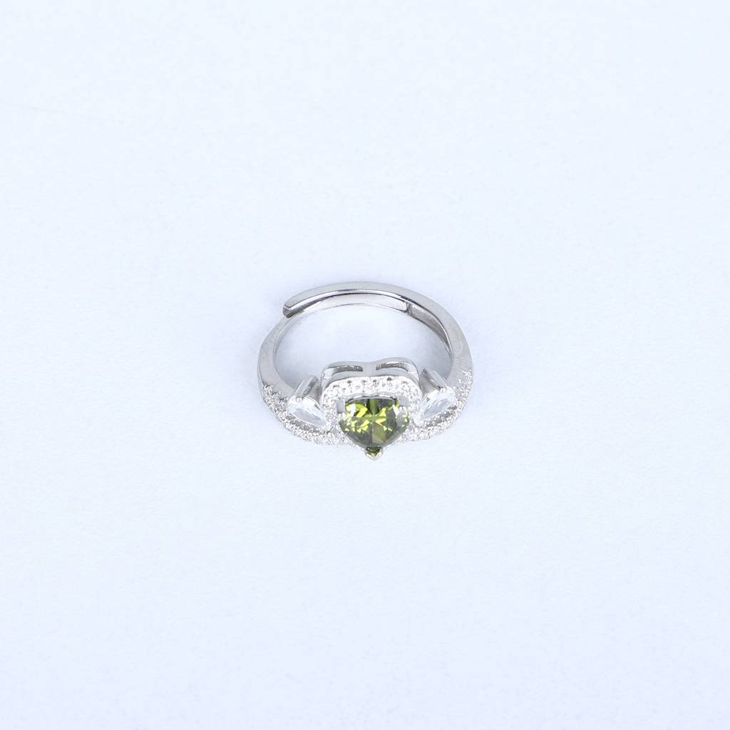 Women'S Heart-Shaped Green Gemstone Ring – Sparkling Halo & Twisted Band Design : RN-SL-10021-2-W