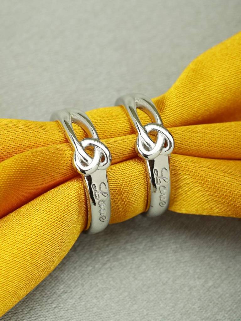 Silver Plated Love Heart Promise Couple Rings For Lovers Engagement Band Valentine Gift Sets Jewellery For Men And W : PFCCR06