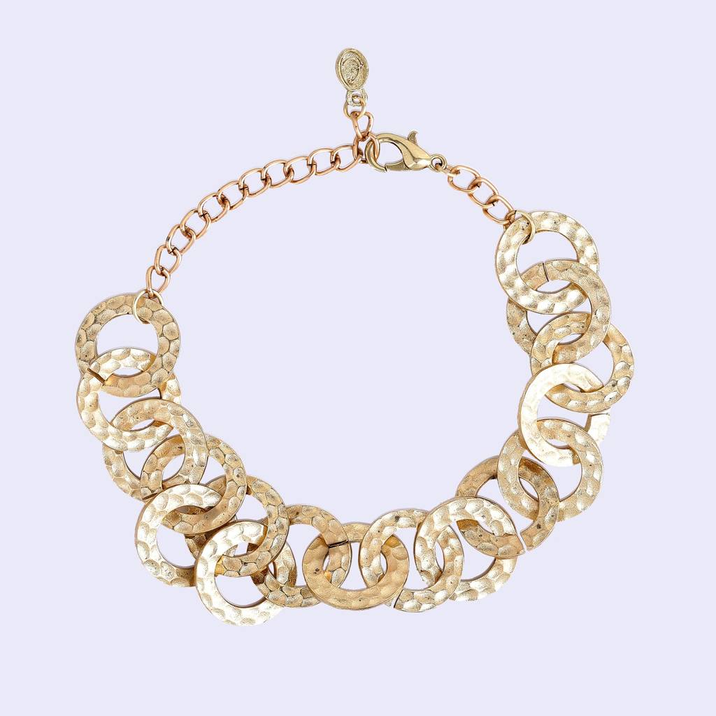 Estele Gold Tone Entangled Circular Design Interlinked Adjustable Beaten Gold Bracelet For Women : 102195-IGBR
