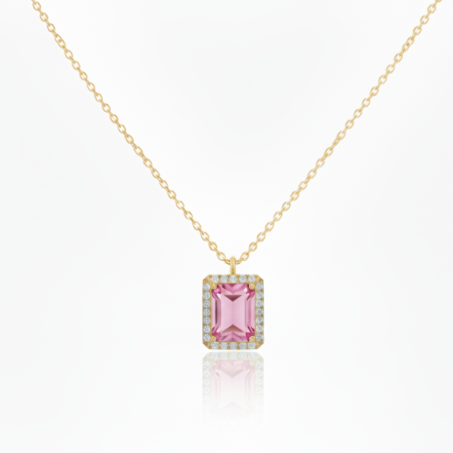 Royal Pink Square Diamond Necklace For Women | Elegant Pink Crystal Square Pendant Jewellery : 5979558320