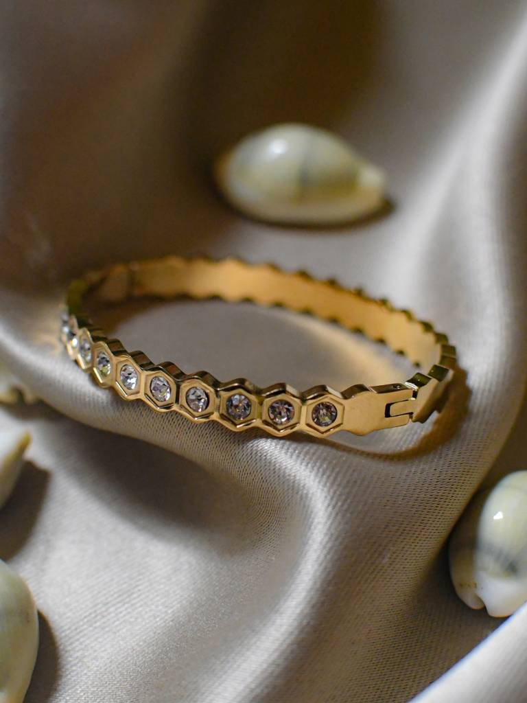 18K Gold Hexagon Cz Bracelet For Small Wrist Â Anti-Tarnish : ATB598HFS
