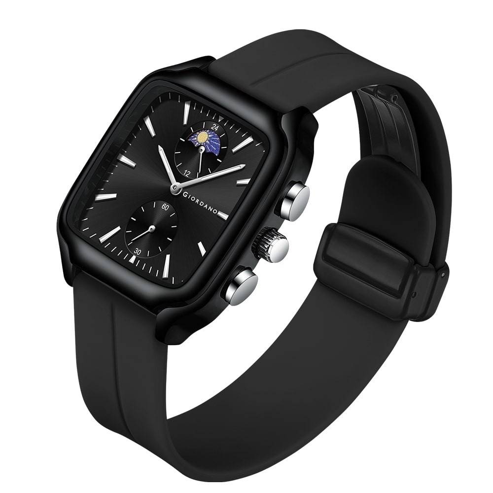 Giordano Premium Square Case Watch For Men | Moon Phase/24-Hour Indicator, Silicone Strap : GZ-50166-01