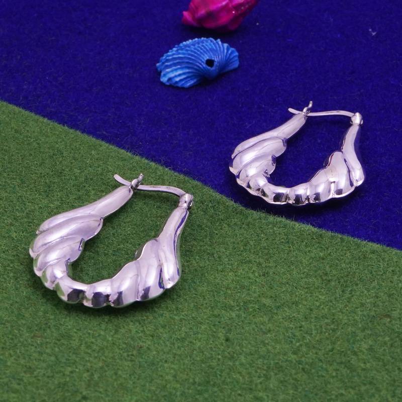 925 Sterling Silver Uneven Scalloped Hoop Earrings For Women | Twisted Hoops : TWP1179
