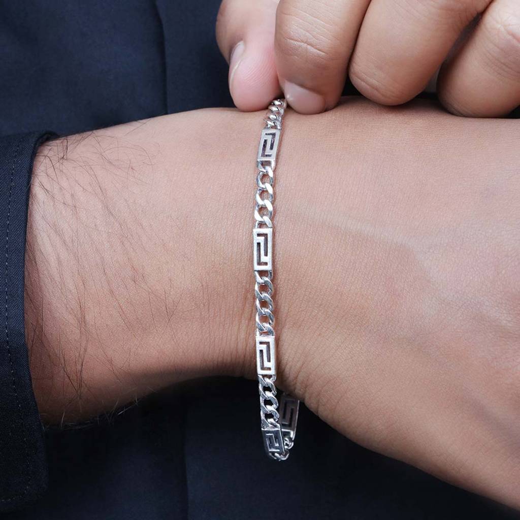Bold Rhodium Plated 925 Sterling Silver Chain Men'S Bracelet : BR-80412-R