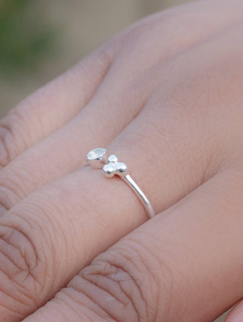 925 Sterling Silver Zircon Ring For Women Handmade Gemstone Ring Adjustable Statement Jewelry Birthday Gift : FU-1069