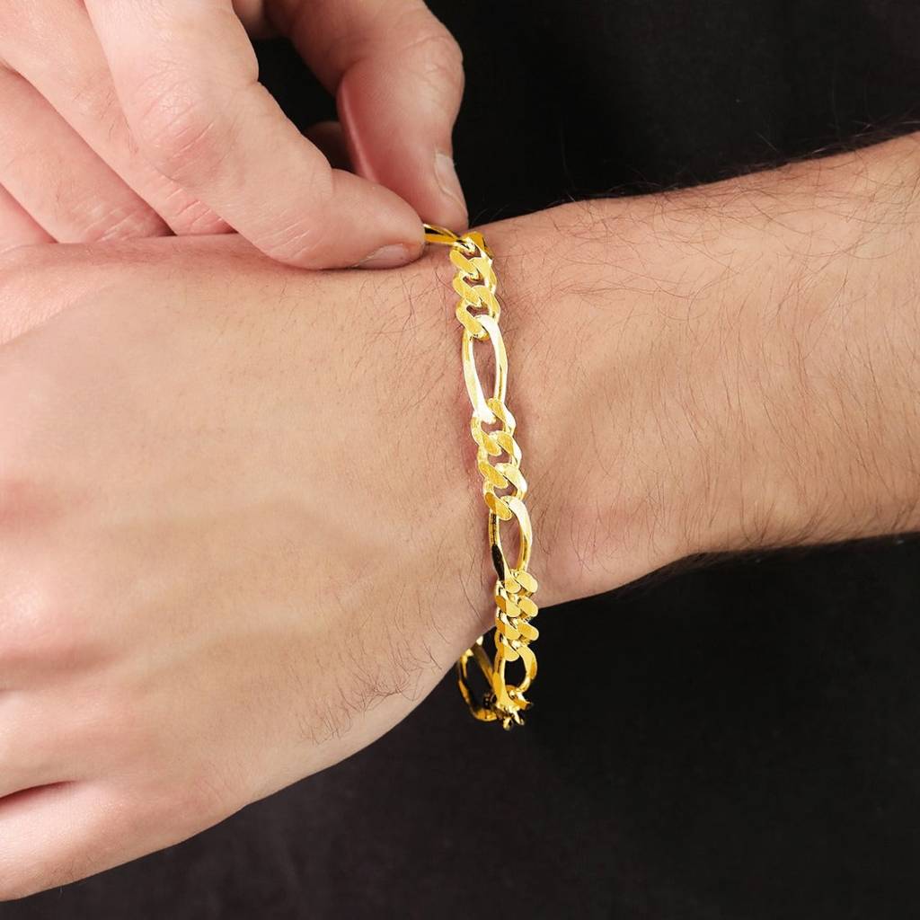 Luxurious Gold Plated 925 Sterling Silver Men'S Linked Bracelet : BR-80300-G
