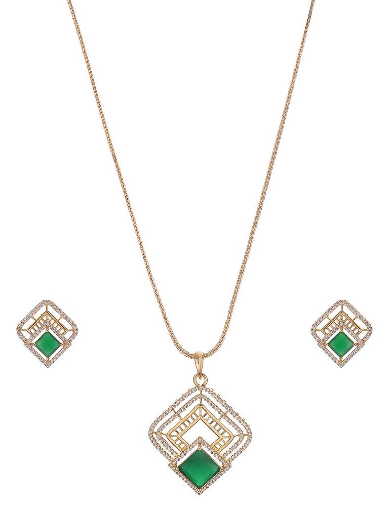 Gold Plated Emerald Green Ad Minimal Desiigner Pendant Jewellery Set : SJLK2910