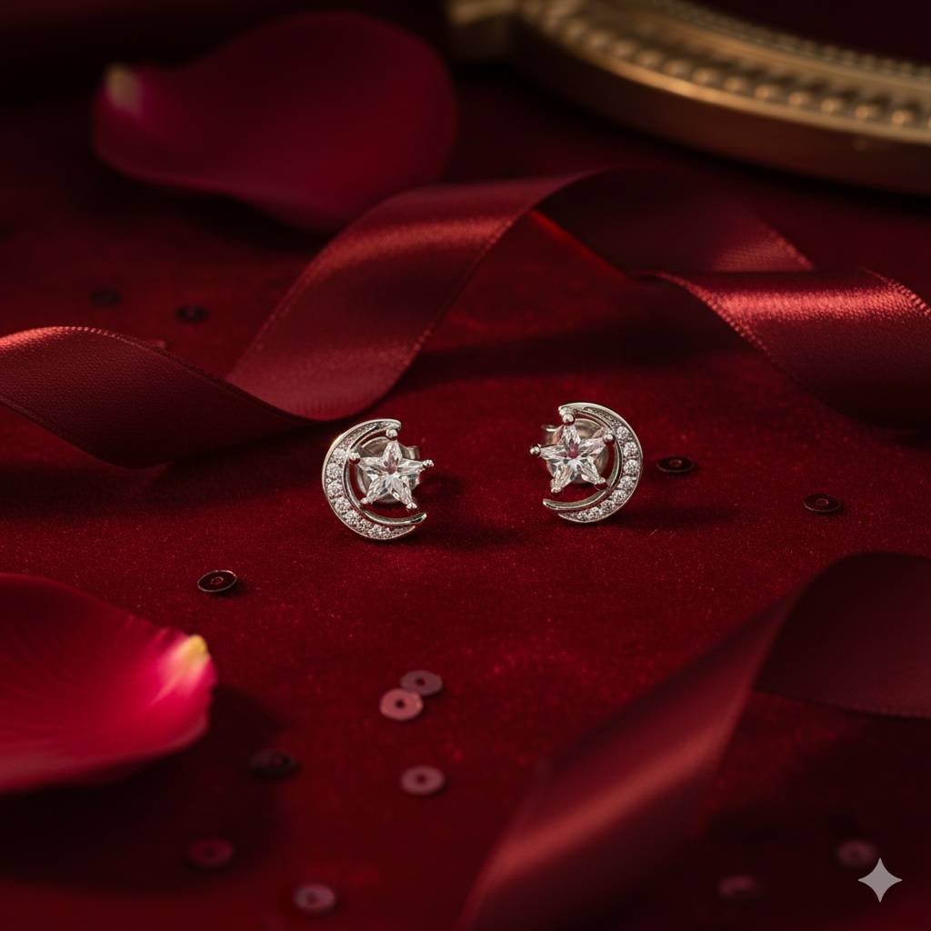 925 Pure Silver Crescent Moon Stud Earrings : TWP1358
