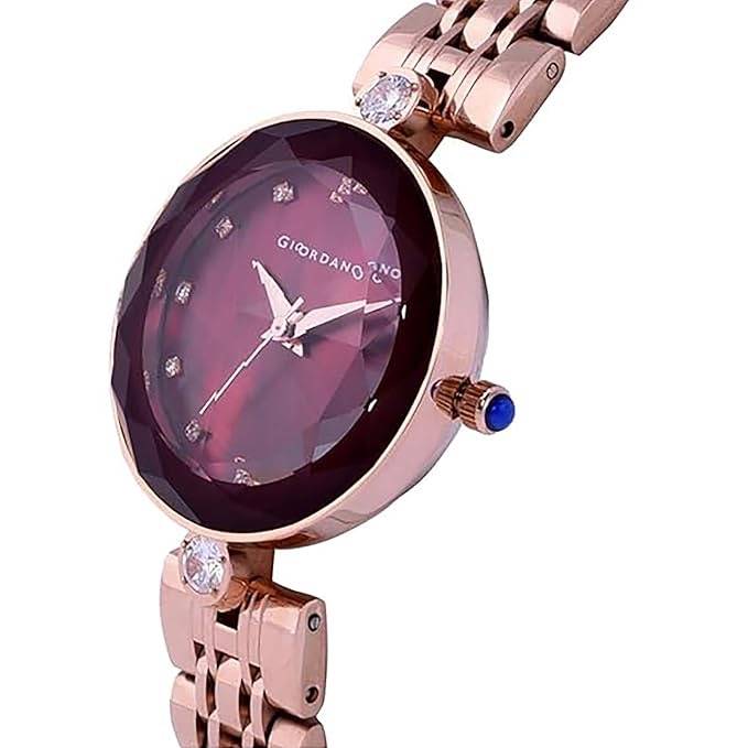 Giordano Eleganza Collection Round Analog Watch For Women, Diamond-Set With Metal Strap Ladies Water Resistant W : GZ-60014-11