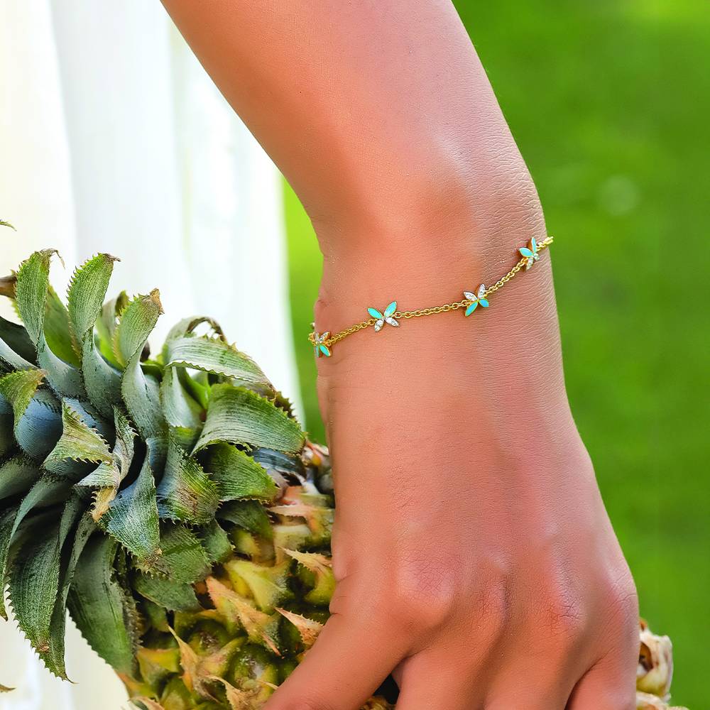 Turquoise Butterfly - Lab Diamond Station Bracelet : LLBR0100