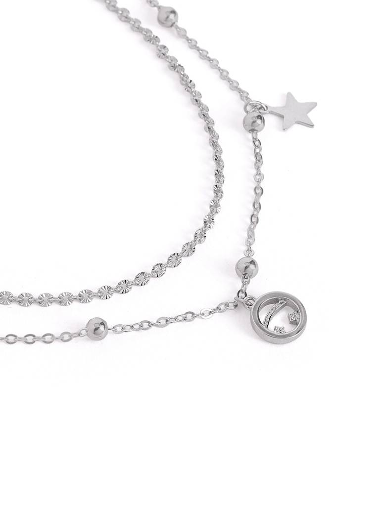 Silver Luna Starfall Layered Adjustable Anklet : WAN00029
