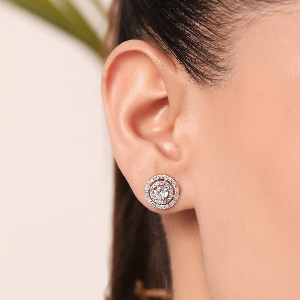 Radiant Circles 925 Sterling Silver Rhodium-Plated Earrings : EAR-20780-R