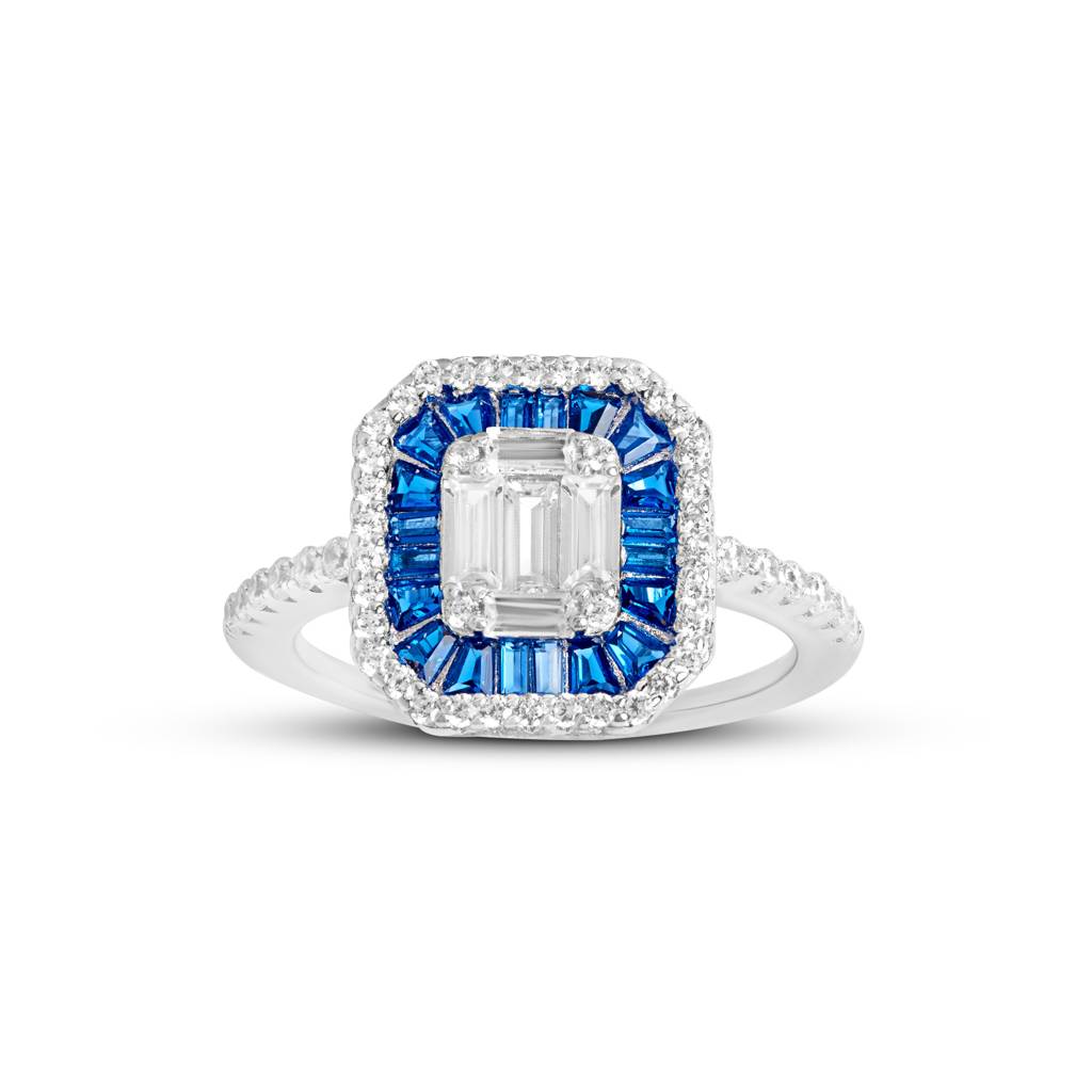 Dainty Sapphire And Diamond Silver Ring : R043-WH-S-12