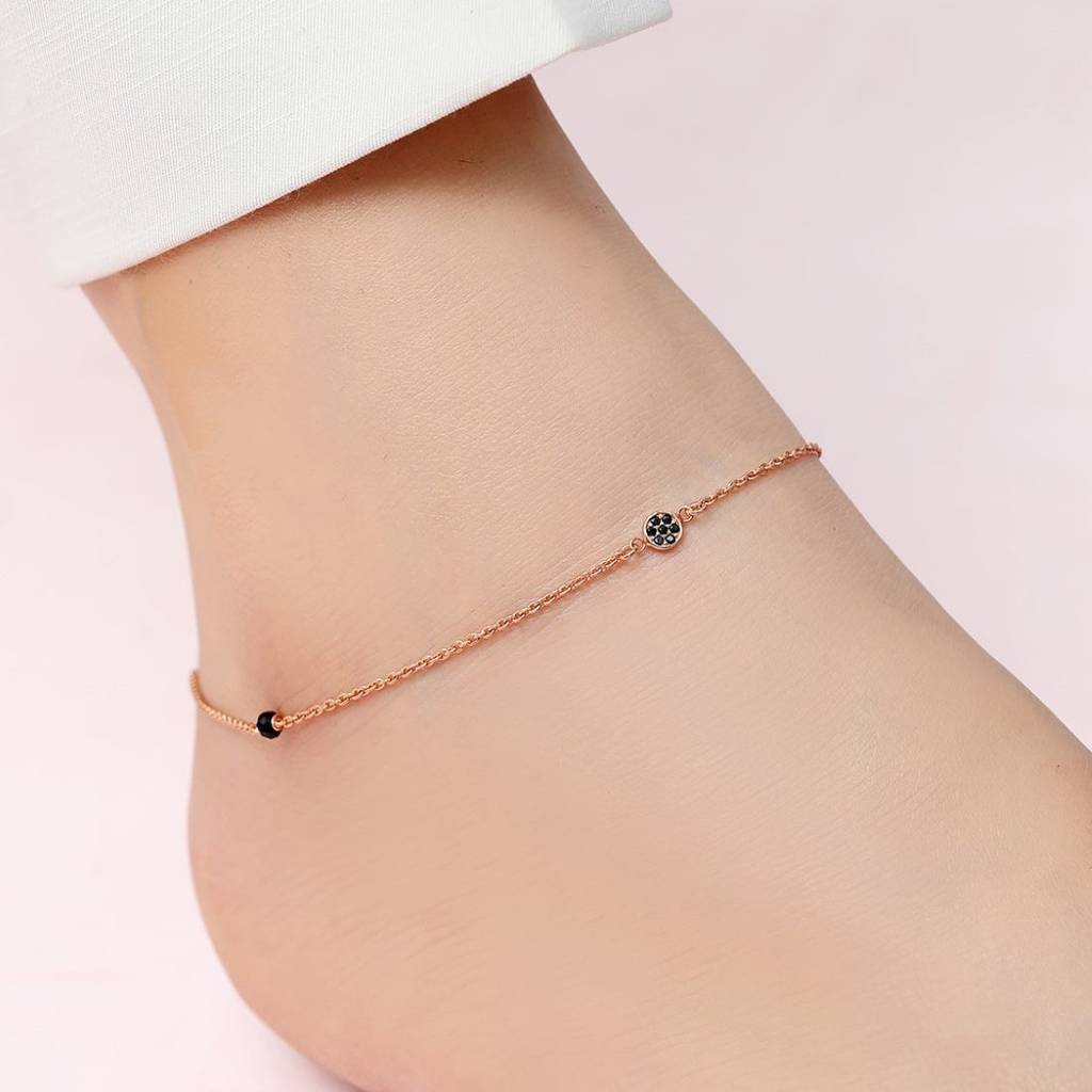 Enchanting Charm Rose Gold Plated 925 Sterling Silver Adjustable Link Chain Anklet : ANK-60410-PAIR-RG