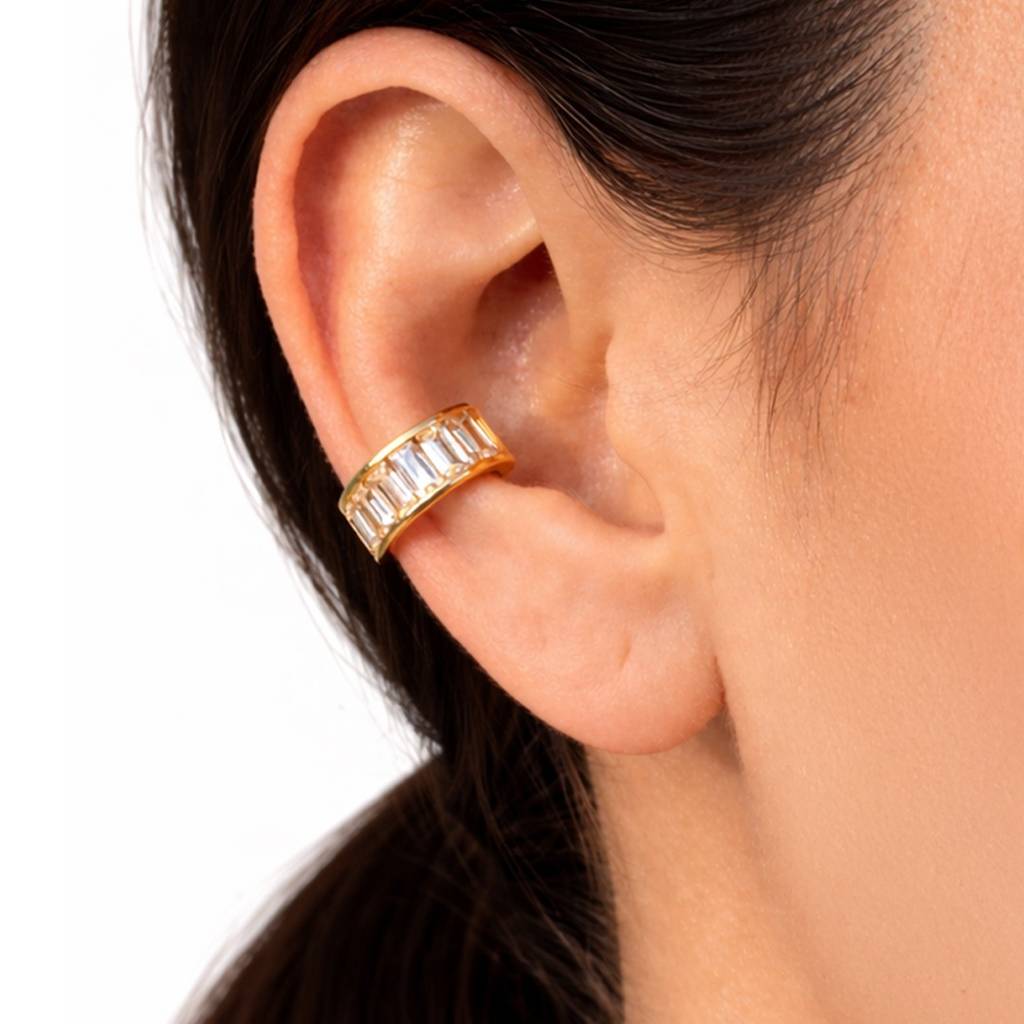 Gold-Toned Cubic Zirconia Ear Cufff- Waterproof, Classic Office & Party Earcuffs : 100982
