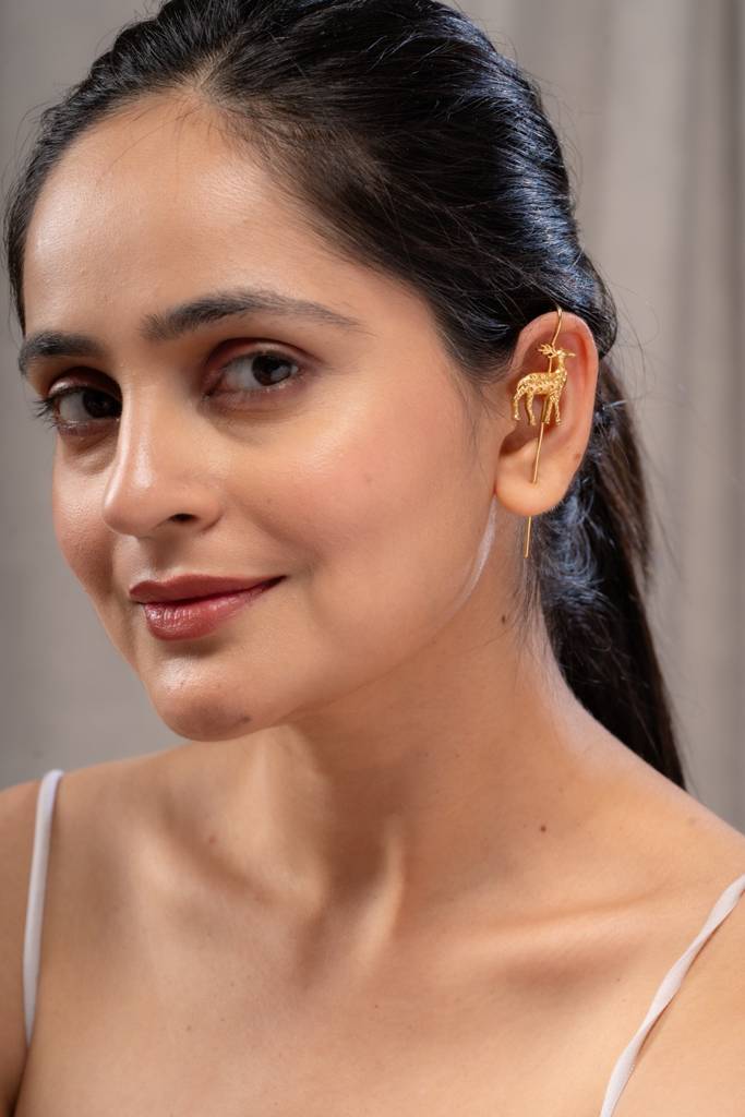 Anti-Tarnish 22Kt Gold-Plated Antler Needle Earcuff-Single : EC06023