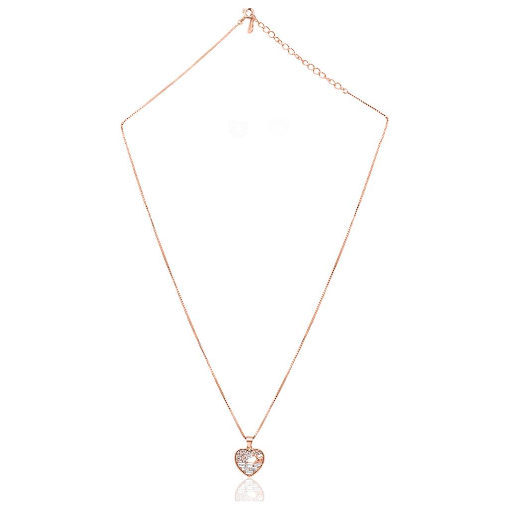 925 Pure Silver Zircon Studded Rose Gold Chain Pendant-Cp1057 : CP1057