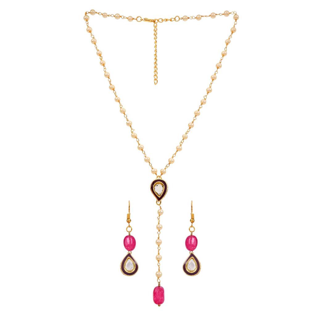22Kt Gold-Plated Enamel Kundan Pearl Chain Set : PE10018