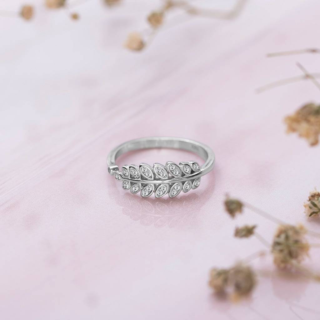 Classy Branch Cut Cz Studded 925 Silver Ring (Adjustable) : RNG-40068