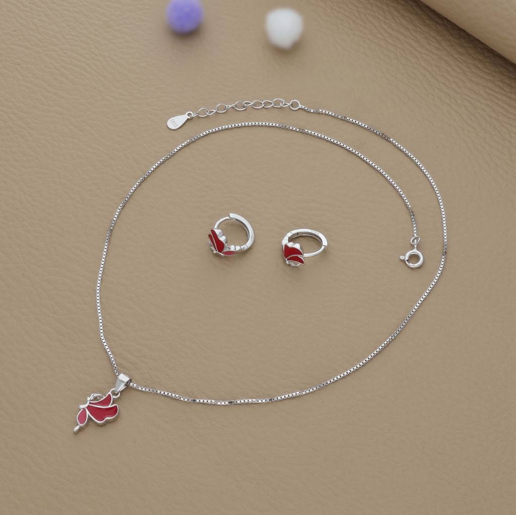 Iyal Cherry Flutter Silver Pendant Set For Kids (3+ Years) | 925 Hallmark | Daily Wear : KP-KP-RH-U-138-S