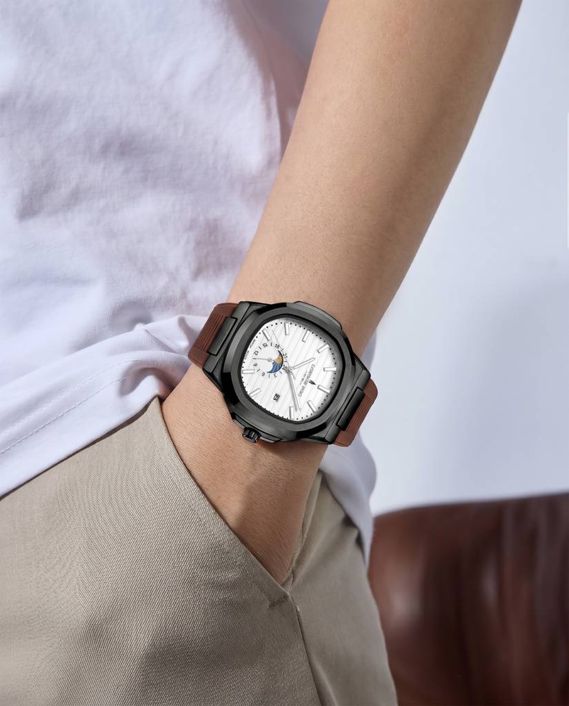 Greenwich Collection Analog Quartz Watch For Men With Textured Cushion-Shaped Dial, Date Display, 24-Hour Day-Ni : LFM10018-03