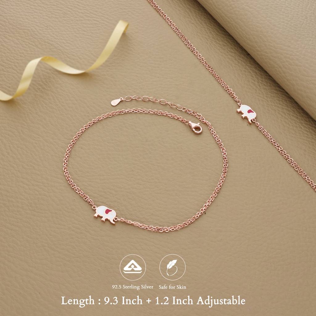 Charming Elephant Rose Gold Silver Anklet : AT-6