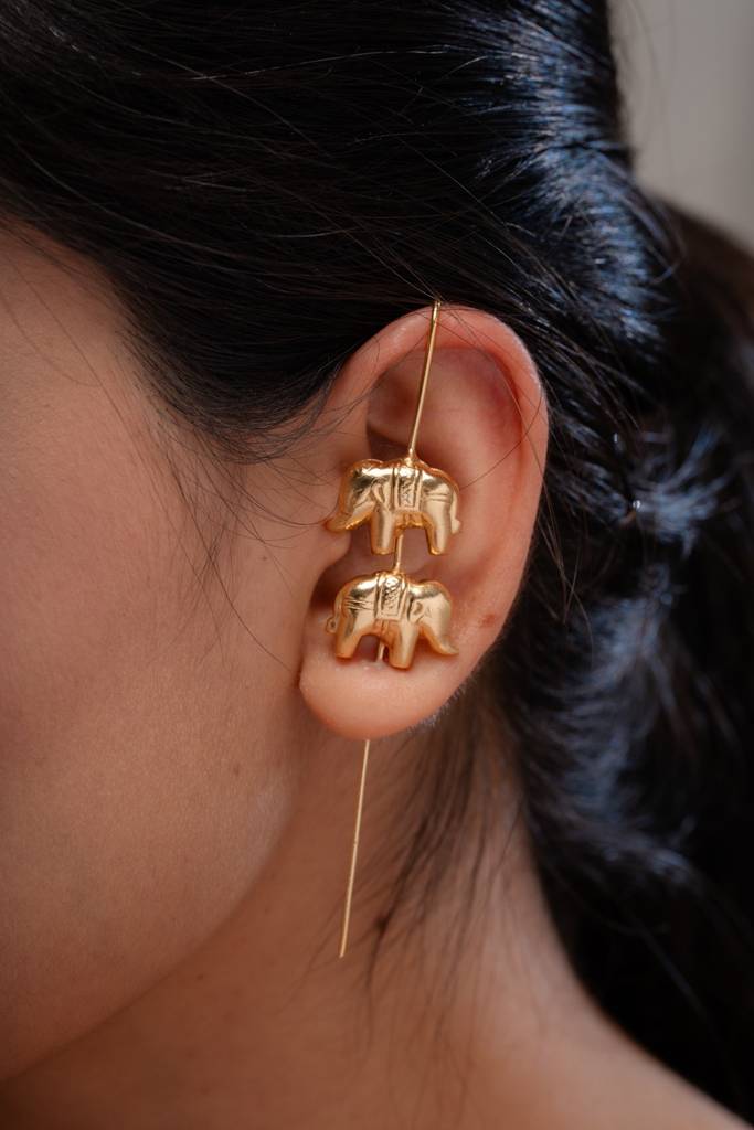 Anti-Tarnish 22Kt Gold-Plated Gaj Needle Earcuff-Single : EC06019