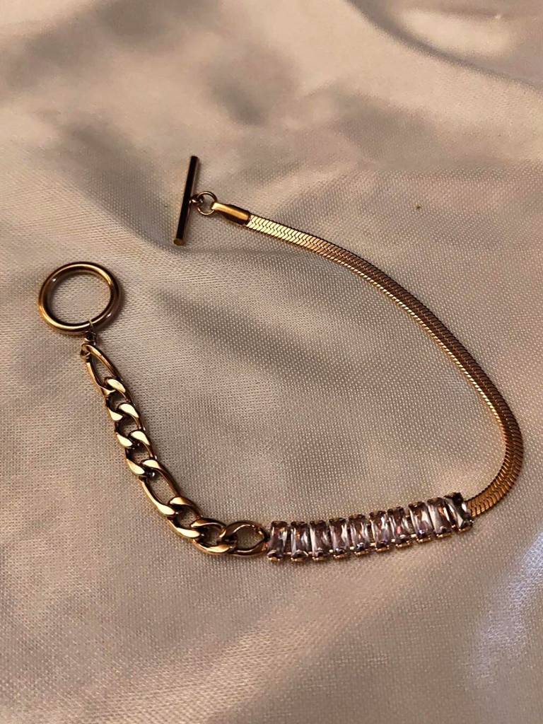 Half N Half Stone Rosegold Chain Bracelet : ATCB157HHSRCB