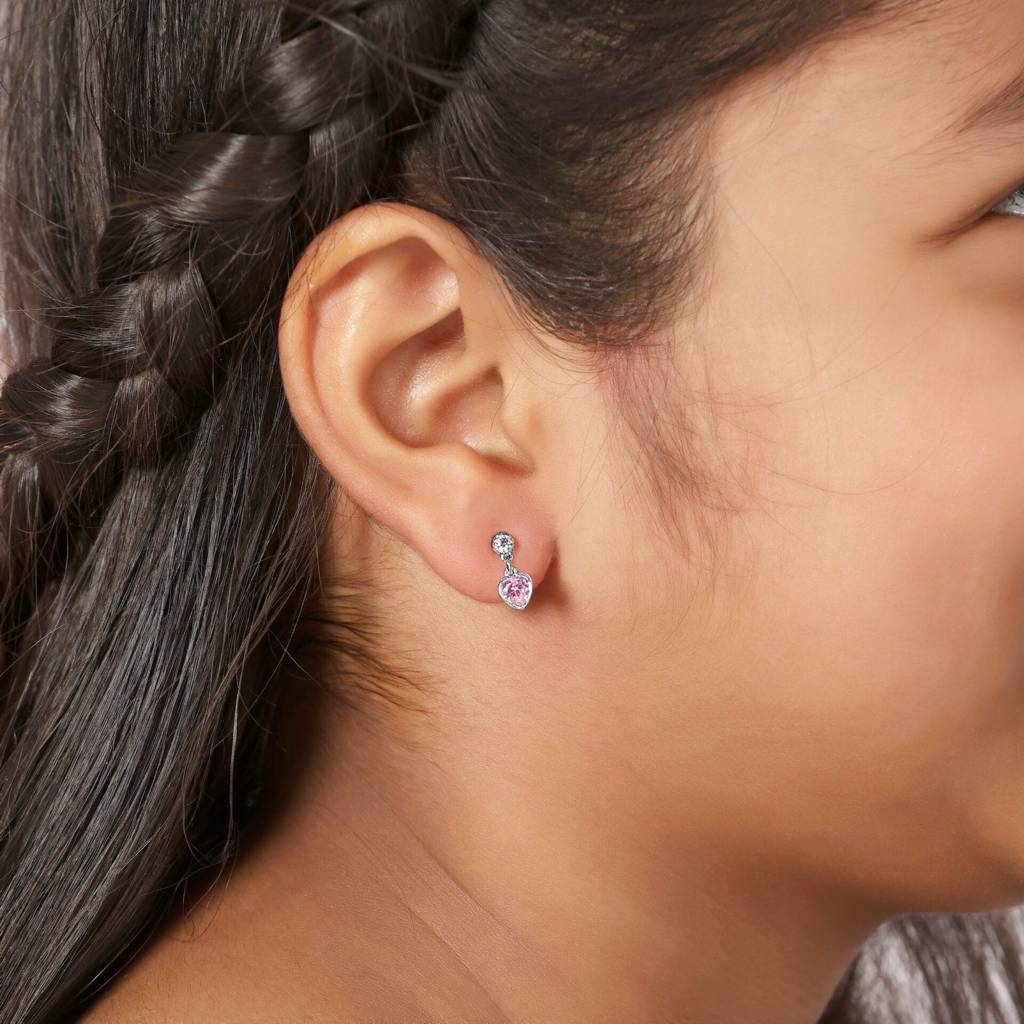 925 Silver Hypoallergenic Pink Heart Dangle Studs : C1002HeartDangle