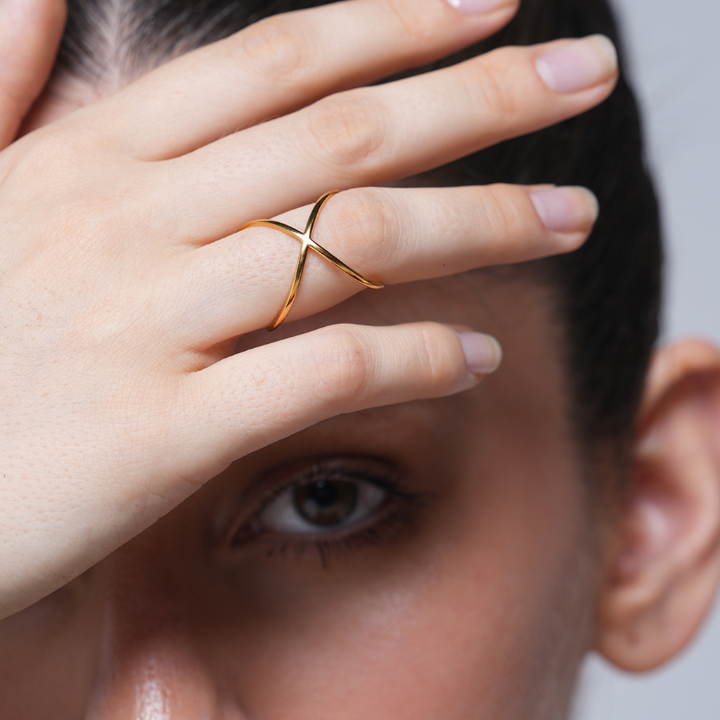 Geometric Irregular Gold Ring : CAO0041JND