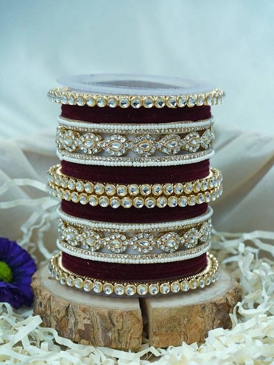 Traditional Velvet Bangles Set For Women : HB-28-24-MAROON