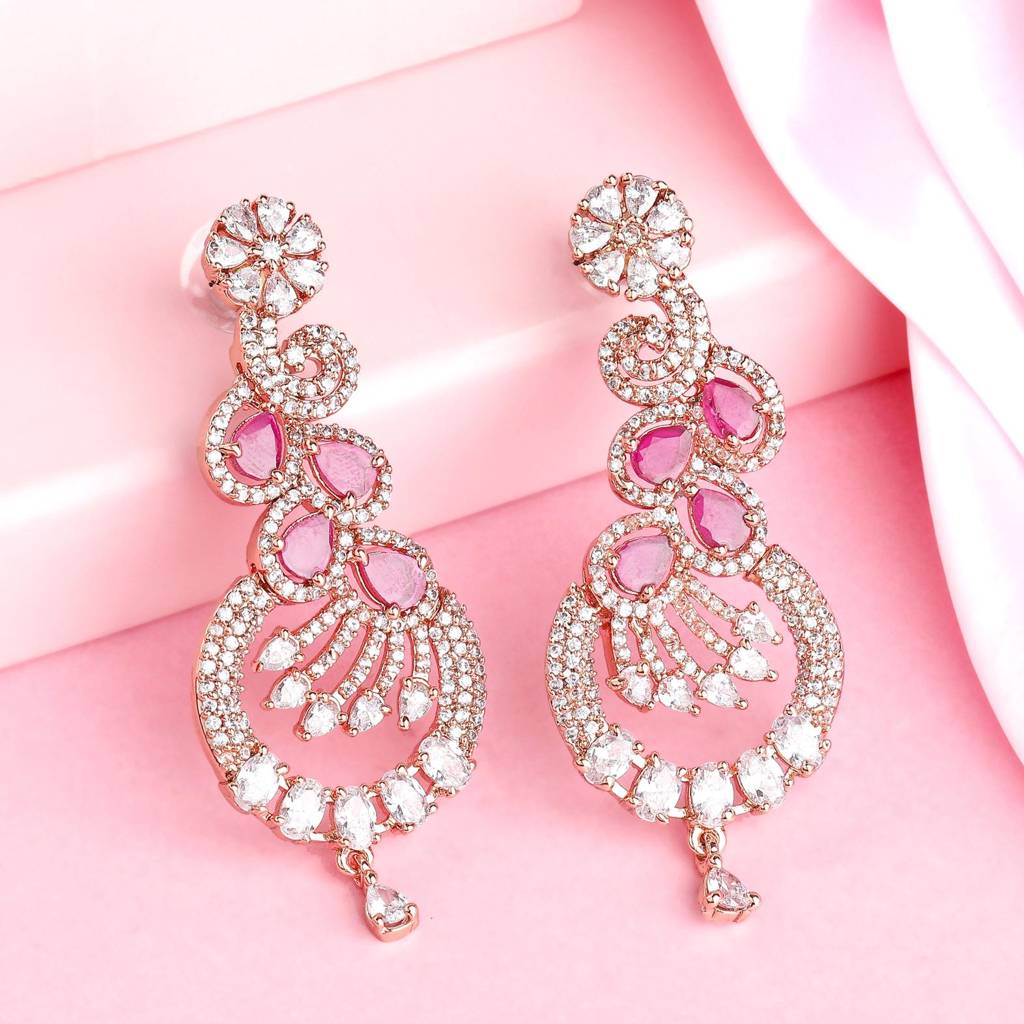 Estele Rose Gold Plated Cz Sparkling Earrings For Women