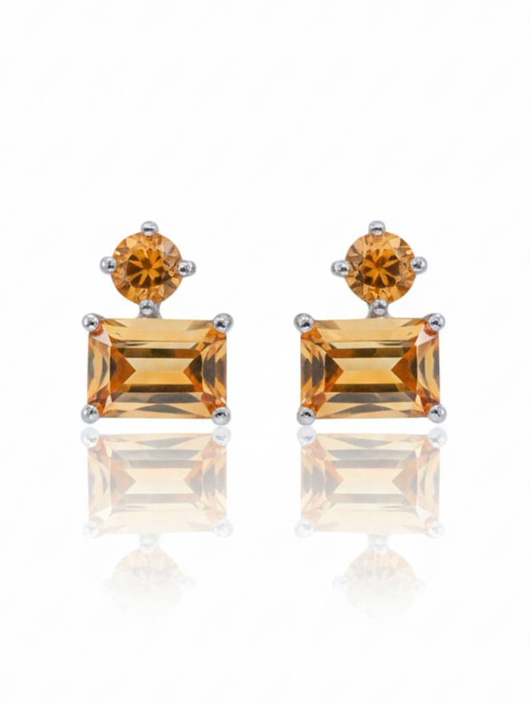 Kicky & Perky Natural Citrine Golden Emerald-Cut Studs In 925 Sterling Silver : VSILSME021